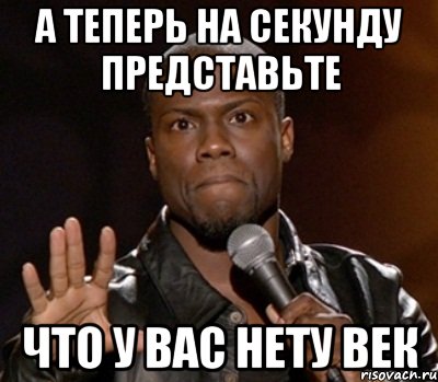 А ТЕПЕРЬ НА СЕКУНДУ ПРЕДСТАВЬТЕ ЧТО У ВАС НЕТУ ВЕК, Мем  А теперь представь