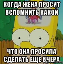 КОГДА ЖЕНА ПРОСИТ ВСПОМНИТЬ КАКОЙ ЧТО ОНА ПРОСИЛА СДЕЛАТЬ ЕЩЕ ВЧЕРА, Мем  Гомер Симпсон