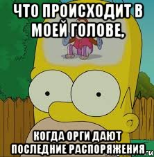 что происходит в моей голове, когда орги дают последние распоряжения, Мем  Гомер Симпсон