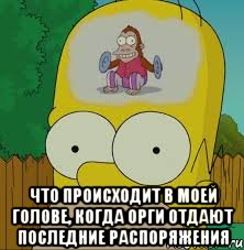  что происходит в моей голове, когда орги отдают последние распоряжения, Мем  Гомер Симпсон