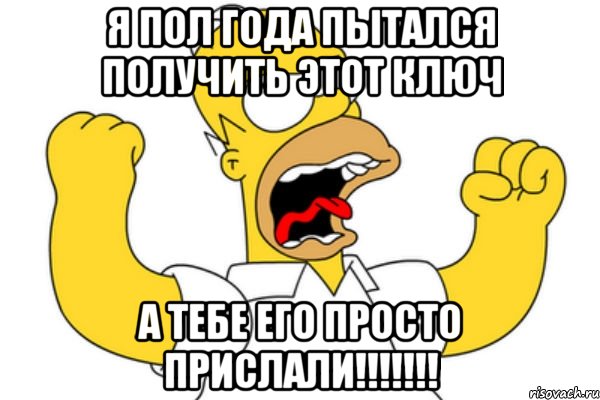 Я пол года пытался получить этот ключ а тебе его просто прислали!!!!!!!, Мем Разъяренный Гомер