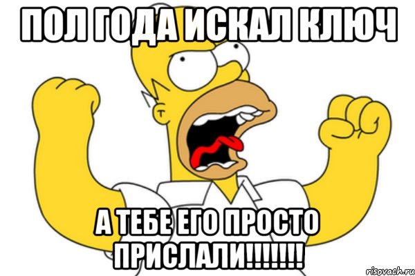 Пол года искал ключ а тебе его просто прислали!!!!!!!, Мем Разъяренный Гомер