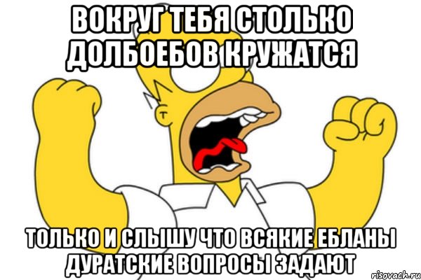 вокруг тебя столько долбоебов кружатся только и слышу что всякие ебланы дуратские вопросы задают, Мем Разъяренный Гомер