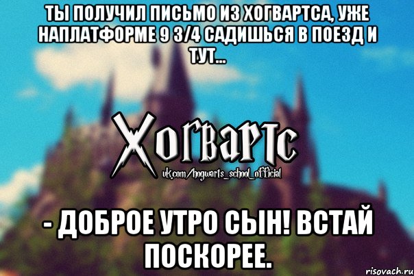 Ты получил письмо из Хогвартса, уже наплатформе 9 3/4 садишься в поезд и тут... - Доброе утро сын! Встай поскорее., Мем Хогвартс