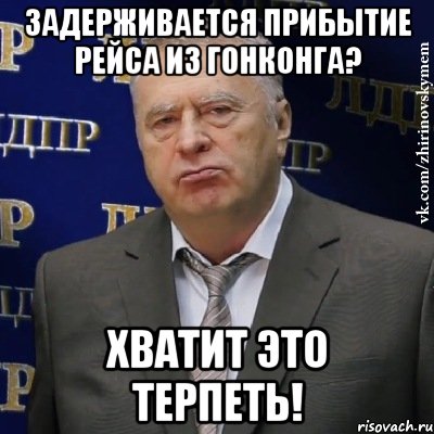 задерживается прибытие рейса из Гонконга? Хватит это терпеть!, Мем Хватит это терпеть (Жириновский)