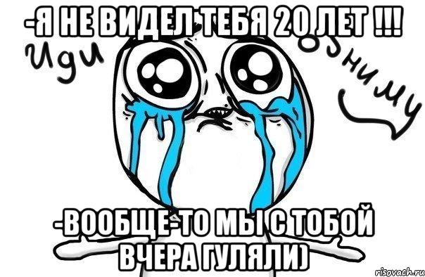 -я не видел тебя 20 лет !!! -вообще-то мы с тобой вчера гуляли), Мем Иди обниму