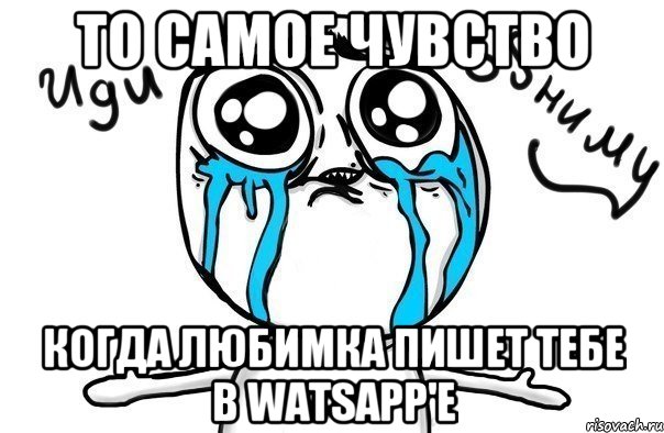 То самое чувство Когда любимка пишет тебе в watsapp'е, Мем Иди обниму