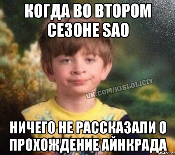 Когда во втором сезоне SAO ничего не рассказали о прохождение Айнкрада, Мем Недовольный пацан