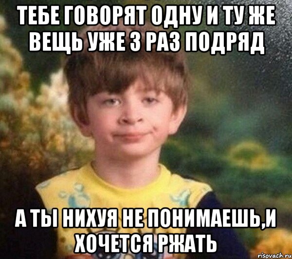 ТЕБЕ ГОВОРЯТ ОДНУ И ТУ ЖЕ ВЕЩЬ УЖЕ 3 РАЗ ПОДРЯД А ТЫ НИХУЯ НЕ ПОНИМАЕШЬ,И ХОЧЕТСЯ РЖАТЬ, Мем Мальчик в пижаме