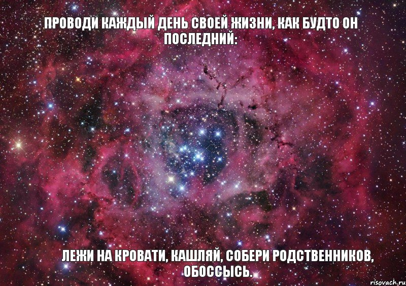 Проводи каждый день своей жизни, как будто он последний: лежи на кровати, кашляй, собери родственников, обоссысь., Мем Ты просто космос