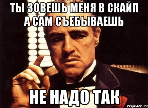 ТЫ зовешь меня в скайп а сам съебываешь не надо так, Мем крестный отец