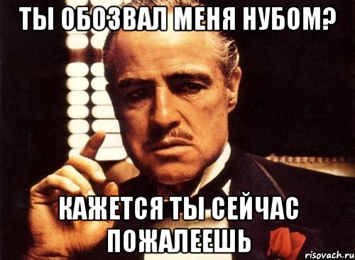 Ты обозвал меня нубом? Кажется ты сейчас пожалеешь, Мем крестный отец