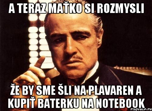 A teraz maťko si rozmysli že by sme šli na plavaren a kupiť baterku na notebook, Мем крестный отец