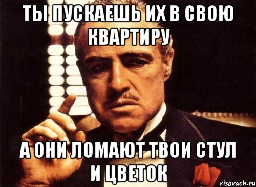 Ты пускаешь их в свою квартиру А они ломают твои стул и цветок, Мем крестный отец