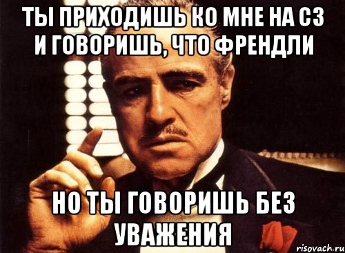 Ты приходишь ко мне на сз и говоришь, что френдли но ты говоришь без уважения, Мем крестный отец