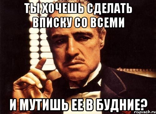 ТЫ ХОЧЕШЬ СДЕЛАТЬ ВПИСКУ СО ВСЕМИ И МУТИШЬ ЕЕ В БУДНИЕ?, Мем крестный отец