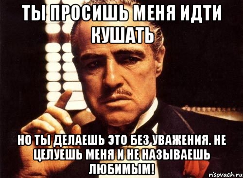 Ты просишь меня идти кушать Но ты делаешь это без уважения. Не целуешь меня и не называешь любимым!, Мем крестный отец