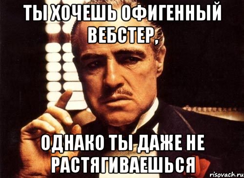 Ты хочешь офигенный вебстер, однако ты даже не растягиваешься, Мем крестный отец