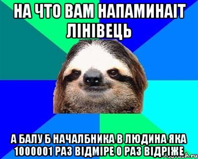 на что вам напаминаіт лінівець а балу б началбника в людина яка 1000001 раз відміре 0 раз відріже, Мем Ленивец