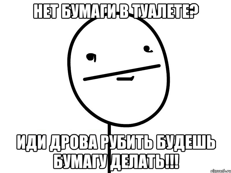 нет бумаги в туалете? ИДИ ДРОВА РУБИТЬ БУДЕШЬ БУМАГУ ДЕЛАТЬ!!!, Мем Покерфэйс