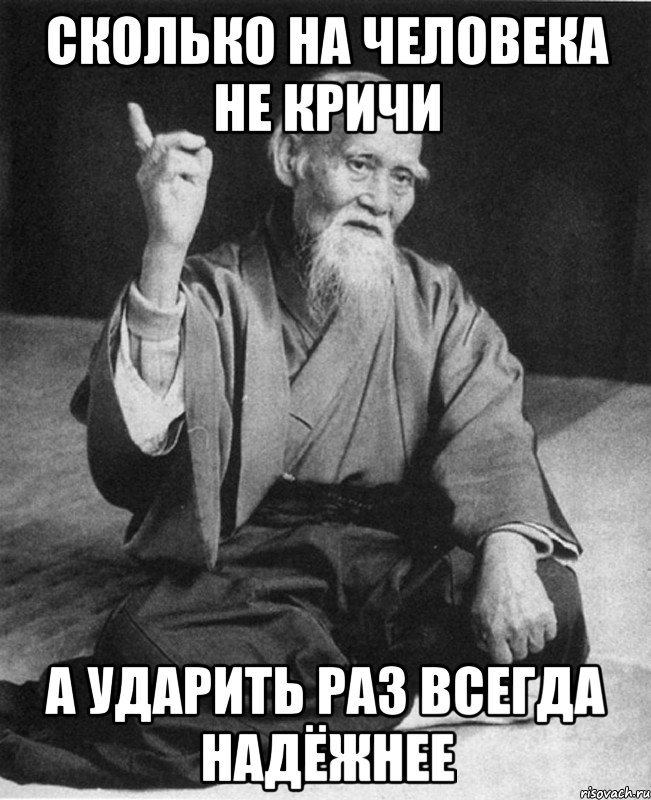 Сколько на человека не кричи А ударить раз всегда надёжнее, Мем Монах-мудрец (сэнсей)