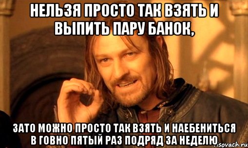 нельзя просто так взять и выпить пару банок, зато можно просто так взять и наебениться в говно пятый раз подряд за неделю, Мем Нельзя просто так взять и (Боромир мем)