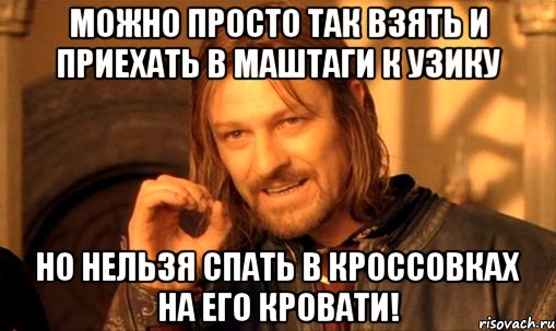 Можно просто так взять и приехать в Маштаги к Узику но нельзя спать в кроссовках на его кровати!, Мем Нельзя просто так взять и (Боромир мем)