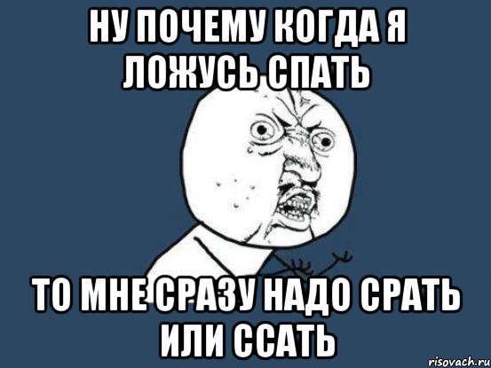 ну почему когда я ложусь спать то мне сразу надо срать или ссать, Мем Ну почему