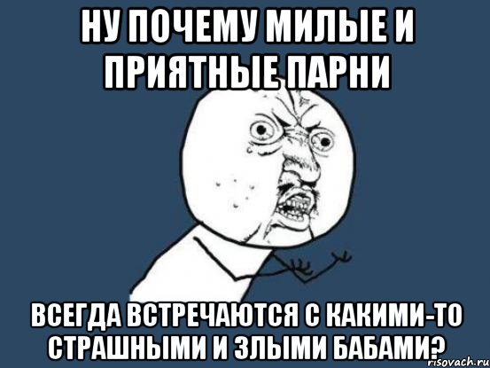 ну почему милые и приятные парни всегда встречаются с какими-то страшными и злыми бабами?, Мем Ну почему