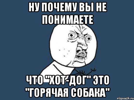 ну почему вы не понимаете что "хот-дог" это "горячая собака", Мем Ну почему