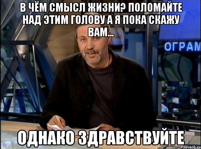 В чём смысл жизни? поломайте над этим голову а я пока скажу вам... однако Здравствуйте, Мем Однако Здравствуйте