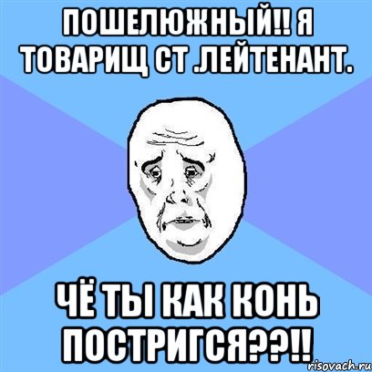 Пошелюжный!! я товарищ ст .лейтенант. Чё ты как конь постригся??!!, Мем Okay face