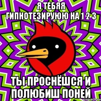 Я ТЕБЯЯ ГИПНОТЕЗИРУЮЮ НА 1 2 3 ТЫ ПРОСНЁШСЯ И ПОЛЮБИШ ПОНЕЙ, Мем Омская птица