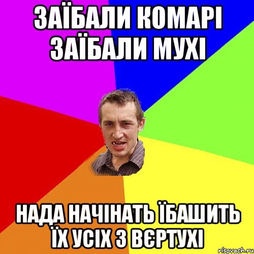 Заїбали комарі Заїбали мухі Нада начінать їбашить Їх усіх з вєртухі, Мем Чоткий паца