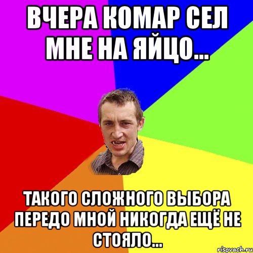 Вчера комар сел мне на яйцо... Такого сложного выбора передо мной никогда ещё не стояло..., Мем Чоткий паца