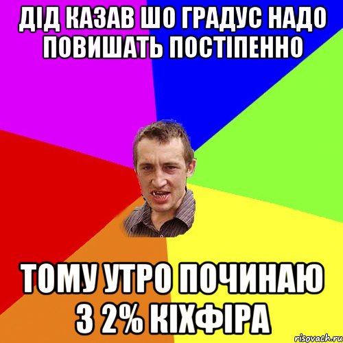 Дід казав шо градус надо повишать постіпенно Тому утро починаю з 2% кіхфіра, Мем Чоткий паца