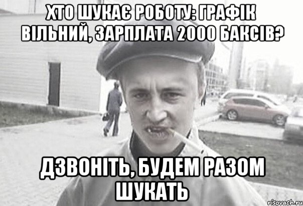 хто шукає роботу: графік вільний, зарплата 2000 баксів? дзвоніть, будем разом шукать, Мем Пацанська философия