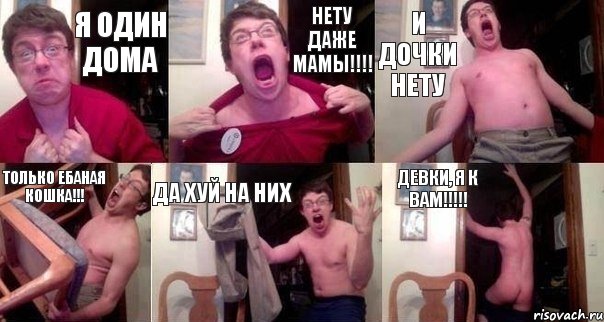 я один дома нету даже мамы!!!! и дочки нету только ебаная кошка!!! Да хуй на них Девки, я к вам!!!!!, Комикс  Печалька 90лвл