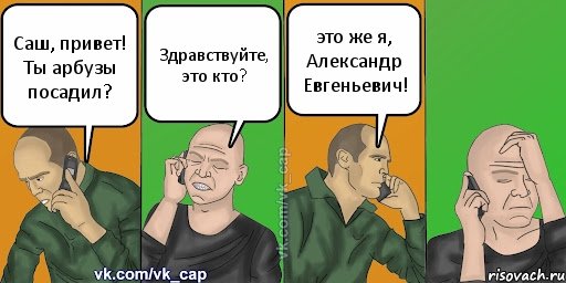 Саш, привет! Ты арбузы посадил? Здравствуйте, это кто? это же я, Александр Евгеньевич!, Комикс С кэпом (разговор по телефону)