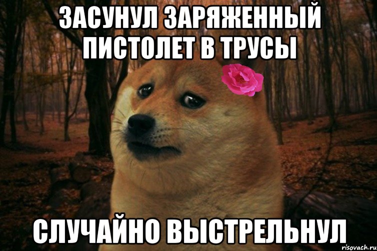 засунул заряженный пистолет в трусы случайно выстрельнул, Мем  SAD DOGE GIRL