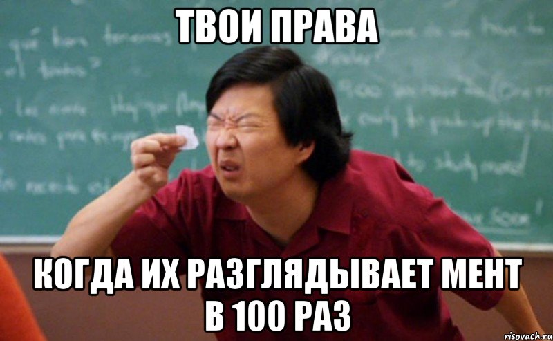 твои права когда их разглядывает мент в 100 раз, Мем  Мелкий список