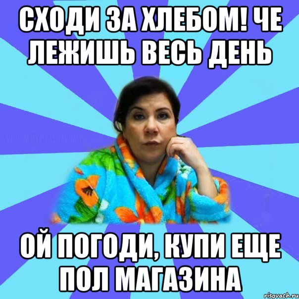 Сходи за хлебом! Че лежишь весь день Ой погоди, купи еще пол магазина, Мем типичная мама