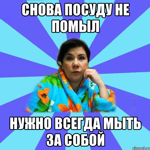 снова посуду не помыл нужно всегда мыть за собой, Мем типичная мама