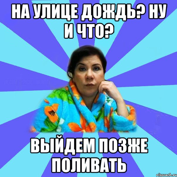 НА УЛИЦЕ ДОЖДЬ? НУ И ЧТО? ВЫЙДЕМ ПОЗЖЕ ПОЛИВАТЬ, Мем типичная мама