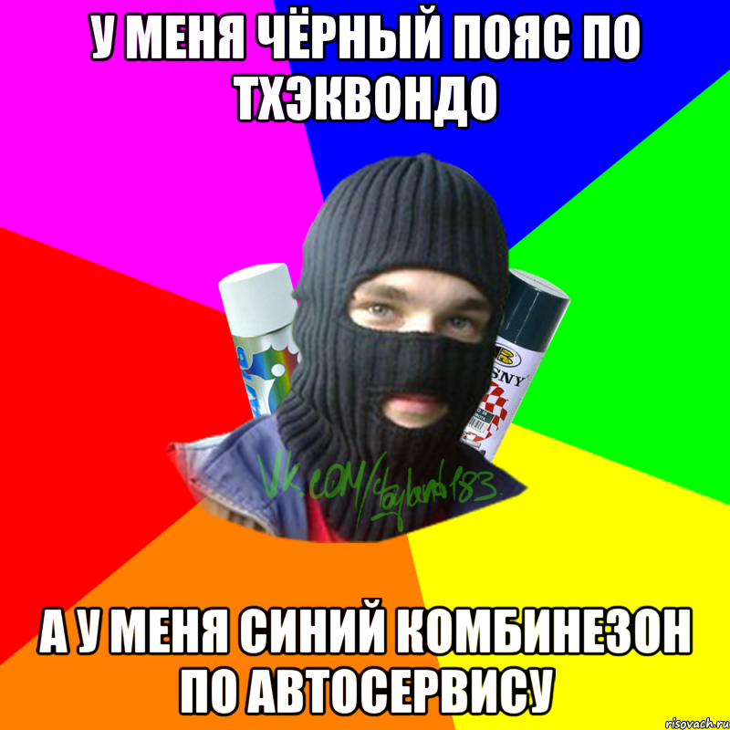 У меня чёрный пояс по тхэквондо А у меня синий комбинезон по автосервису