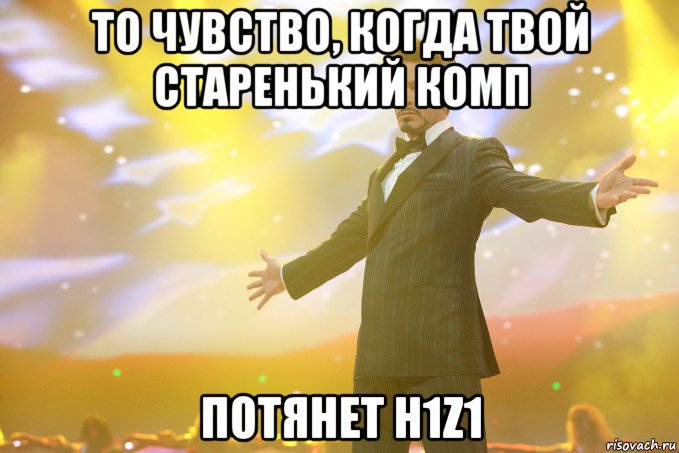 То чувство, когда твой старенький комп потянет H1Z1, Мем Тони Старк (Роберт Дауни младший)