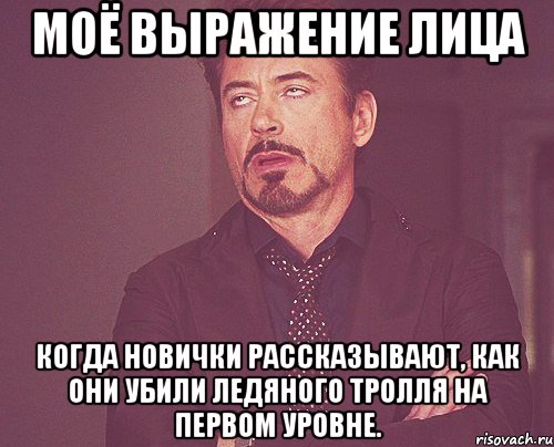 Моё выражение лица Когда новички рассказывают, как они убили ледяного тролля на первом уровне., Мем твое выражение лица