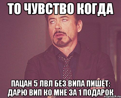 то чувство когда пацан 5 лвл без випа пишет: дарю вип ко мне за 1 подарок, Мем твое выражение лица