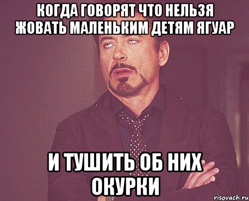 Когда говорят что нельзя жовать маленьким детям ягуар И тушить об них окурки, Мем твое выражение лица