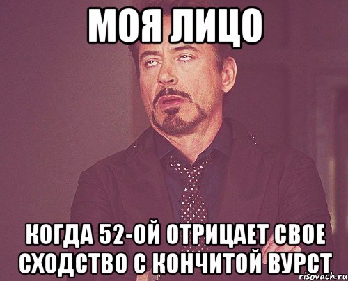 Моя лицо Когда 52-ой отрицает свое сходство с Кончитой Вурст, Мем твое выражение лица